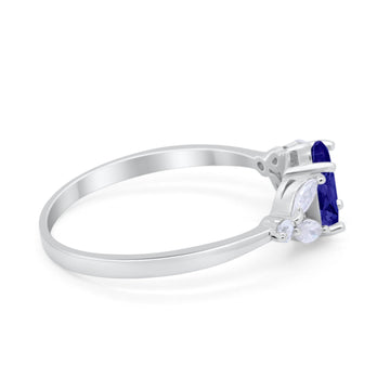 Oval Art Deco Engagement Ring Marquise Simulated Blue Sapphire CZ 925 Sterling Silver